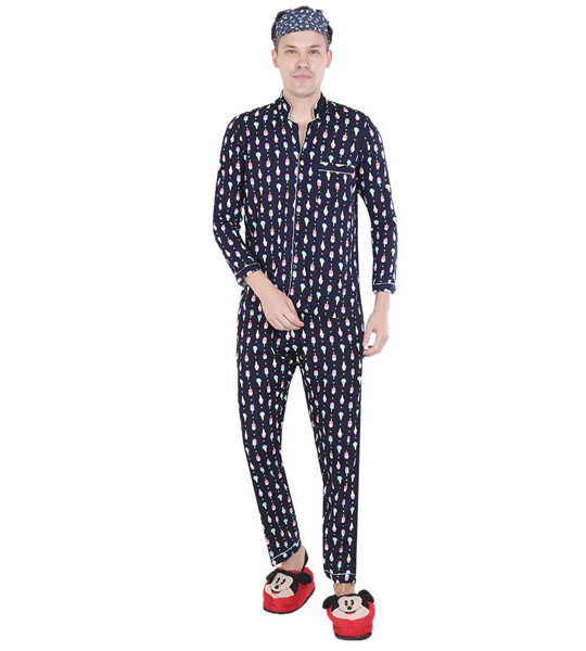 Navy Blue Printed Sleepwear Set