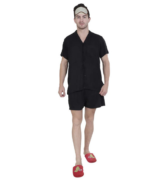 Black Solid Sleepwear top bottom Set