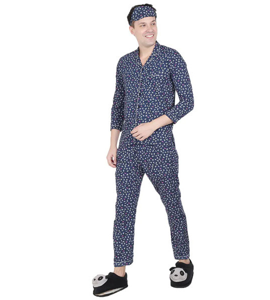 Navy Blue Printed Sleepwear