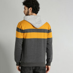 Men Charcoal Grey & Mustard Yellow Colourblocked Hooded Sweatshirt